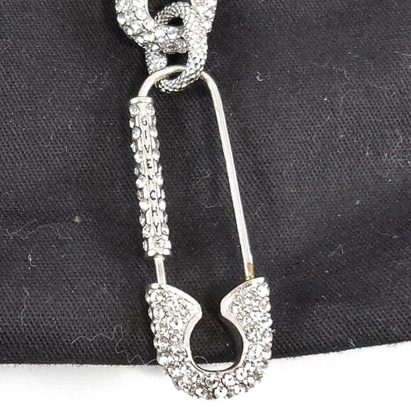 New$1190 GIVENCHY Silver G Clip Safety Pin Crystals Embellished Links Earrings - Picture 10 of 12